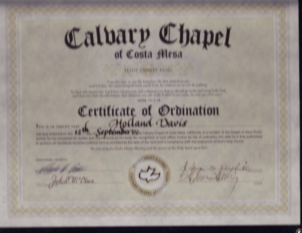 Holland Davis Ordained by Pastor Chuck